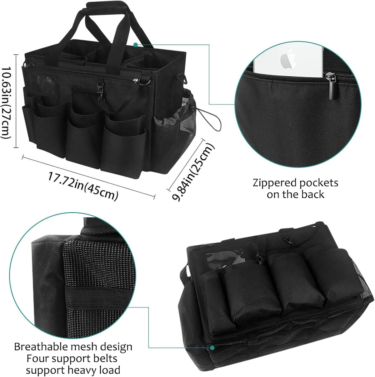 Qivine Cleaning Caddy with Handle, Cleaning Supply Caddy Foldable Tool Bag Cleaning Products