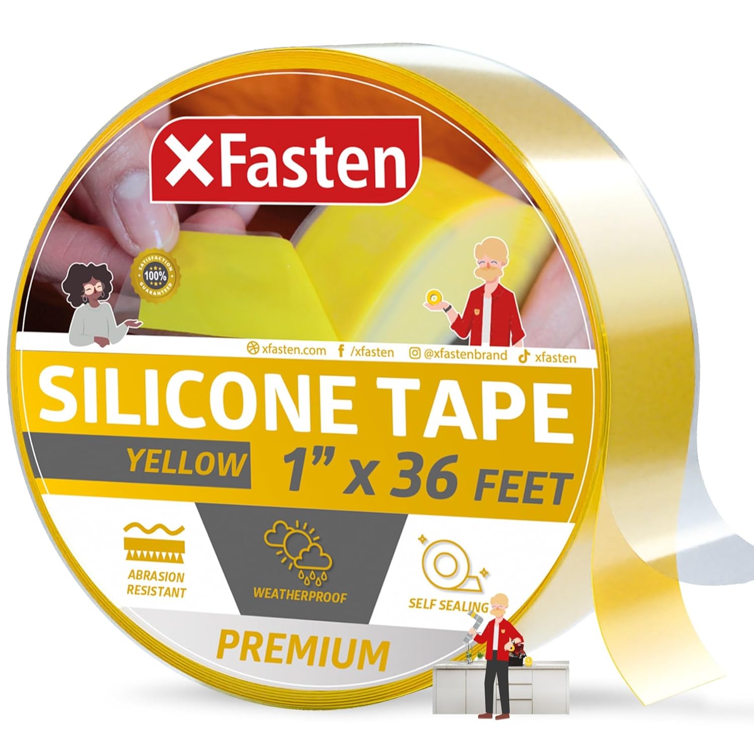 XFasten Self Fusing Silicone Tape Waterproof – 1" x 36 Feet Yellow, Self Amalgamating Tape