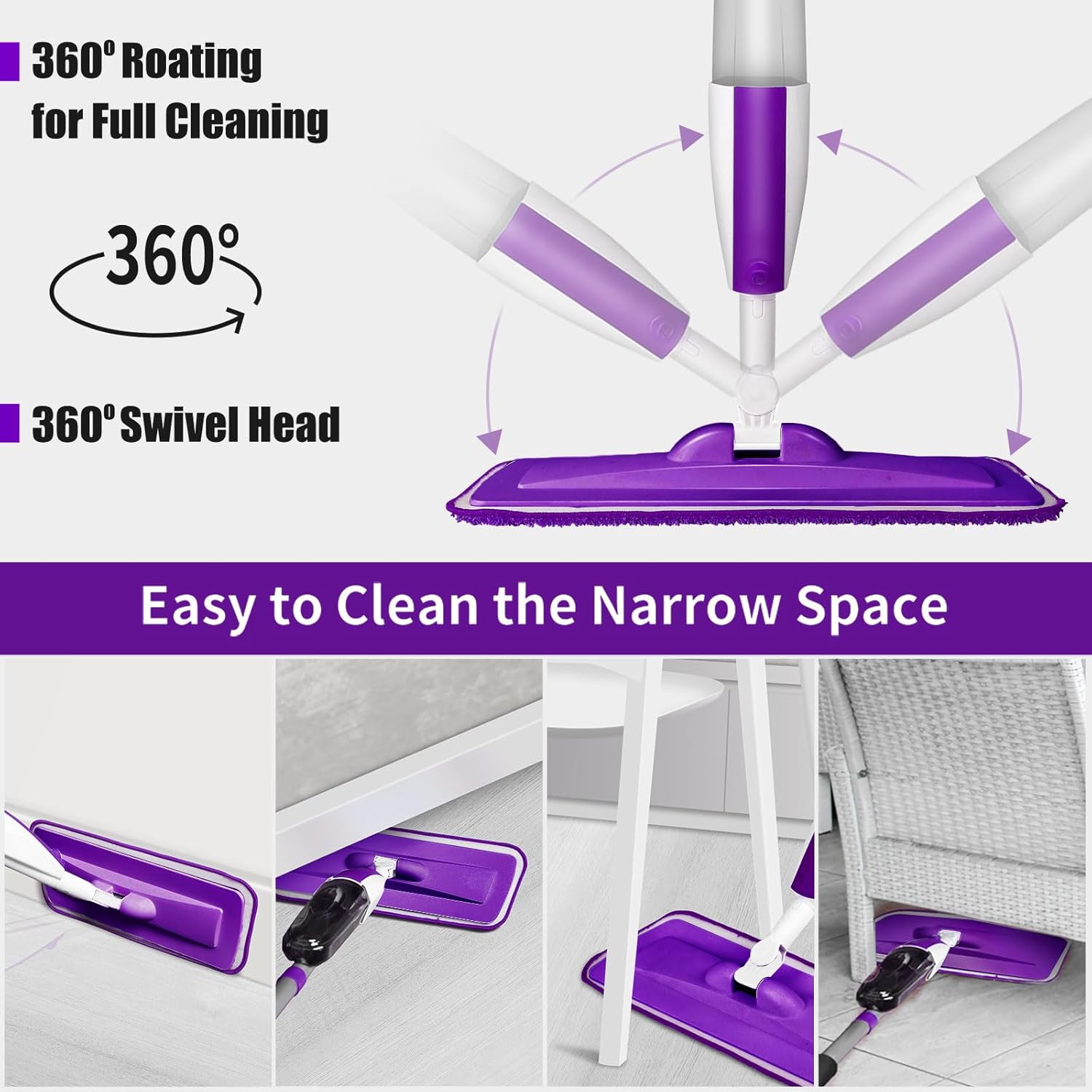 Mops for Floor Cleaning Wet Spray Mop with 14 oz Refillable Bottle and 3 Washable Microfiber Pads