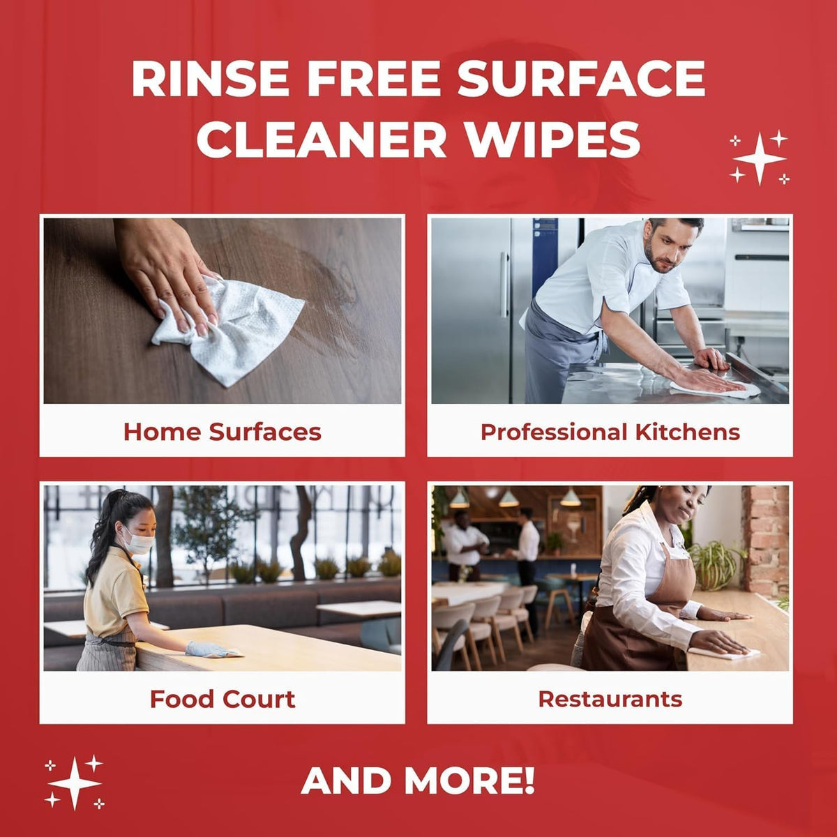 HandyClean Rinse-Free Food Contact Sanitizing Wipes Pouch, Multi Surface Cleaning Supplies for