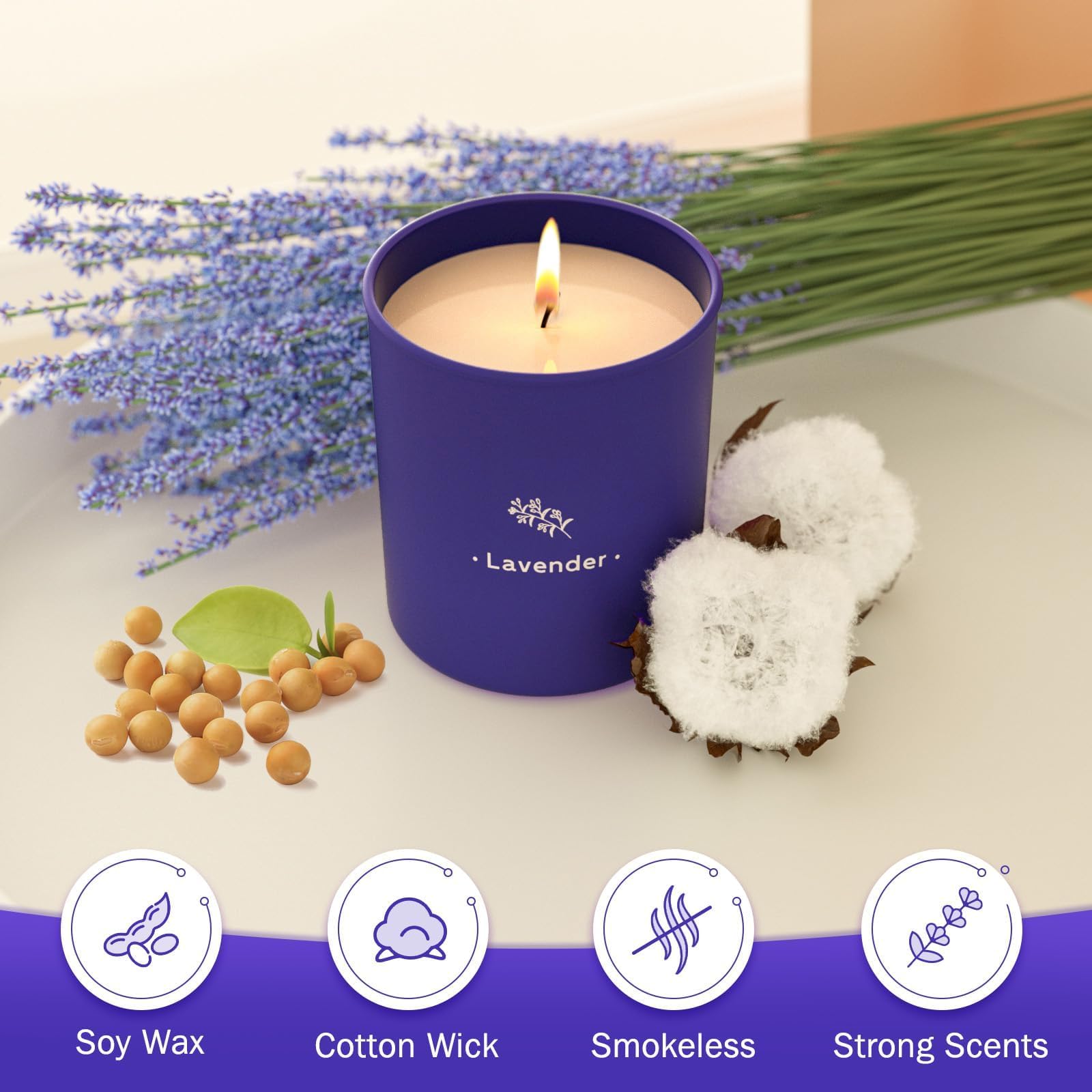 Lavender Scented Candle, 8 oz Soy Wax Jar Candle for Women, 45 Hour Burn