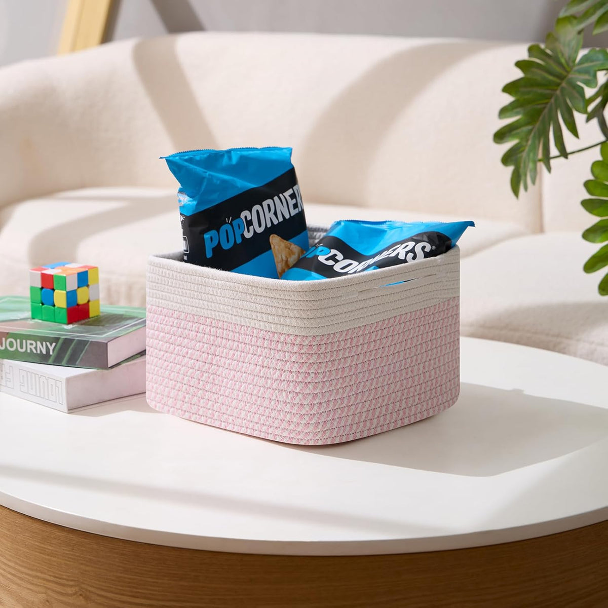 Small Organizing Baskets for Cubes Shelf, 9.7x9.7x7.1 Inch Rope Woven Storage Bins for Nursery