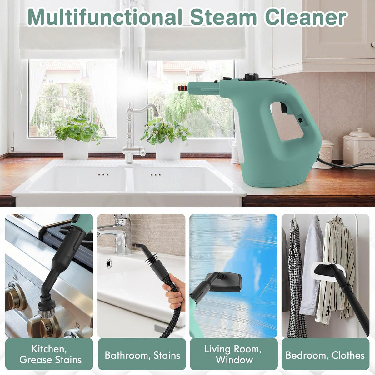 COSTWAY Handheld MultiPurpose Steam Cleaner with 17 Pieces, 350ml Large Capacity Steam Mop