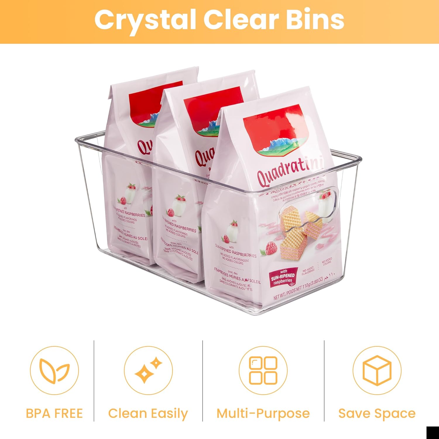 YIHONG Clear Plastic Storage Bins, 4 Pack Small Pantry Organizer Bins with Handle for Kitchen
