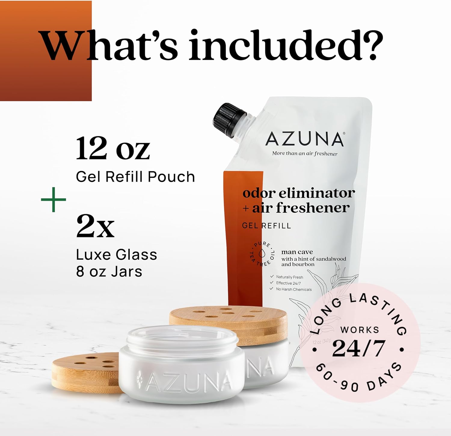 Azuna Air Freshener & Odor Eliminator for Strong Odor | 2 Room Kit Includes (2) Empty Luxe Glass