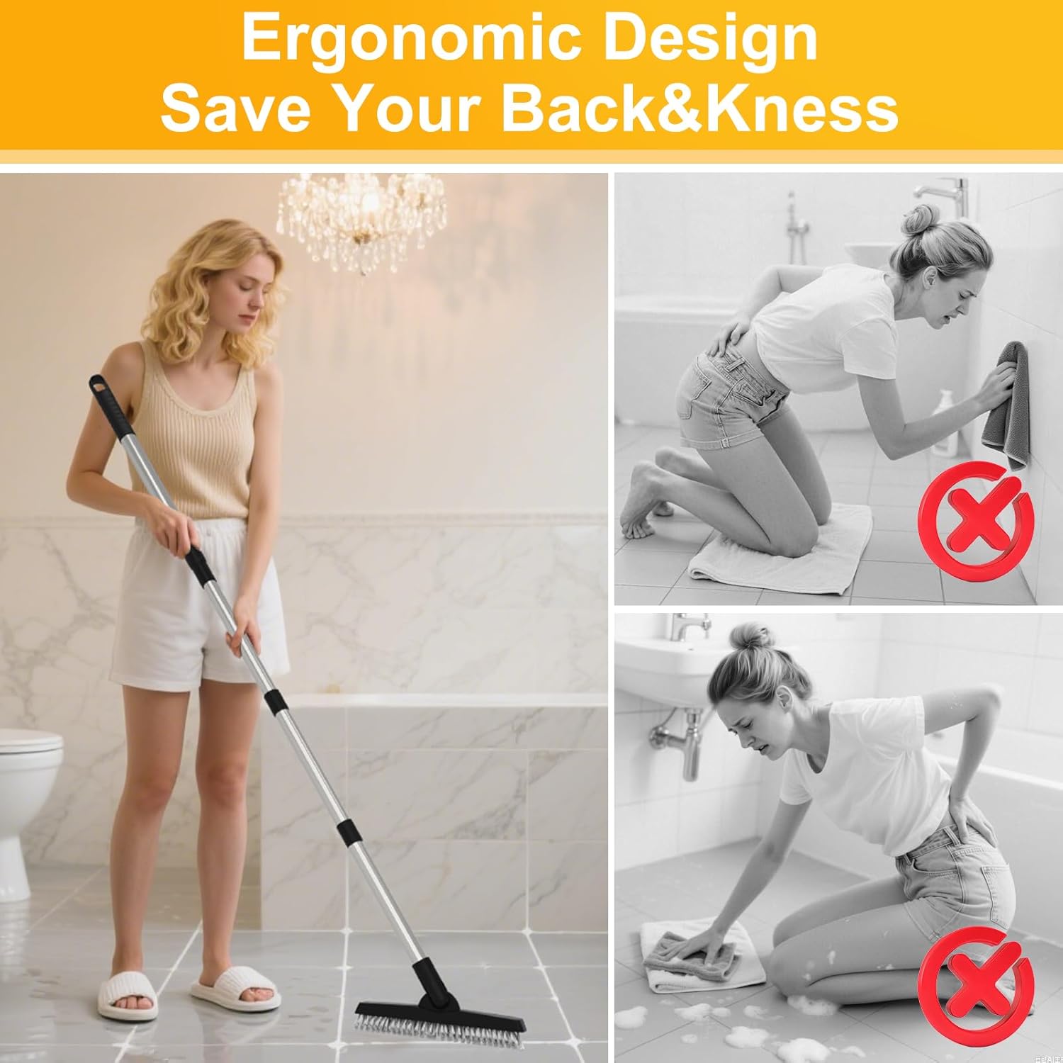 ITTAHO 2 Pack Grout Brush with Long Handle, Swivel Cleaning Grout Line Scrubber - Extendable