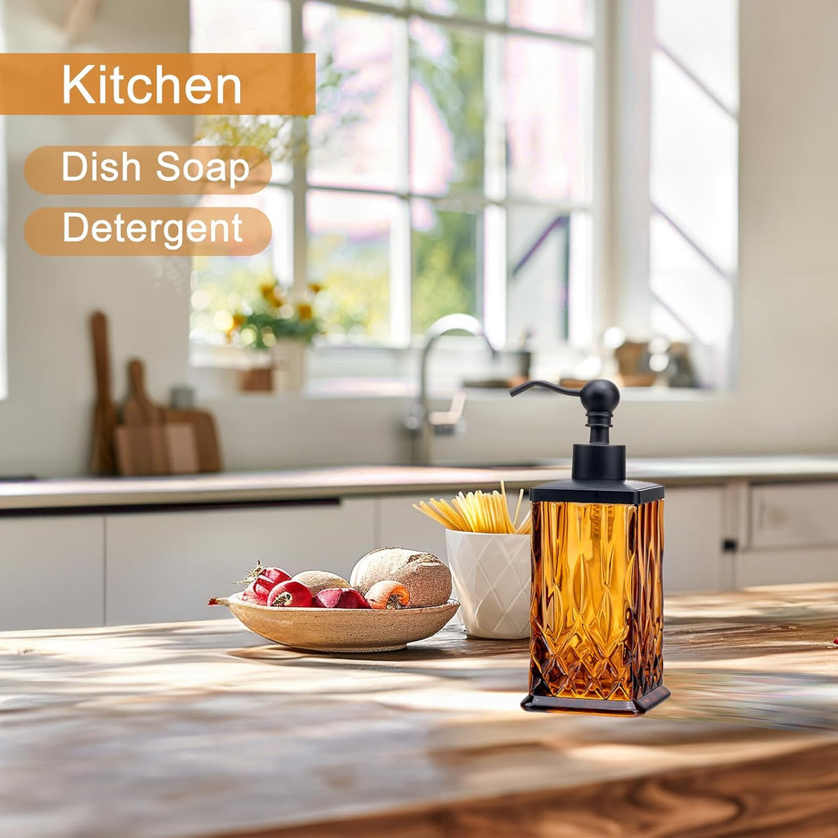 10Oz Amber Glass Soap Dispenser,Heavy Glass & Leak-Proof Rust-Resistant Pump for Kitchen Dish Soap