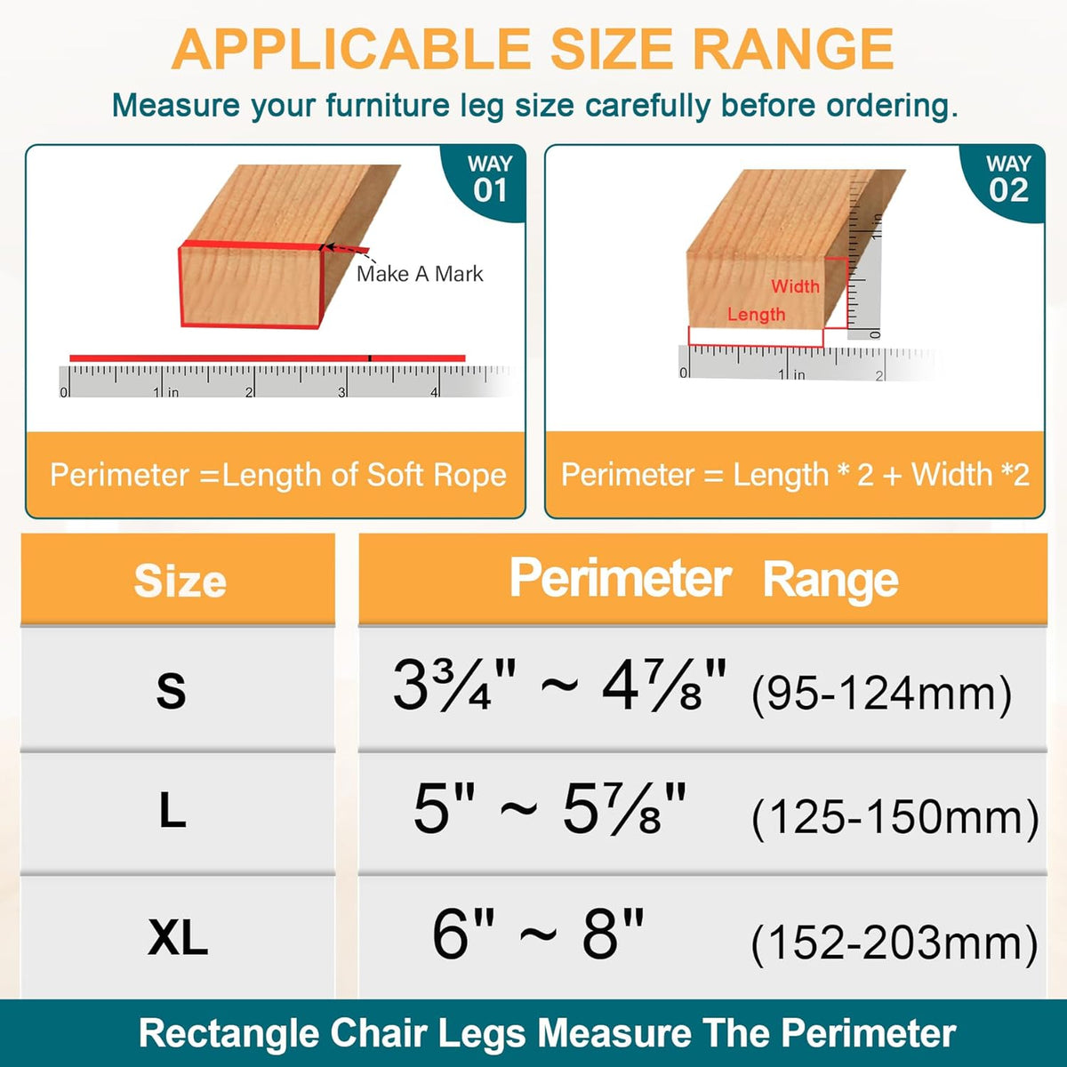 32 Pcs Rectangle Chair Leg Floor Protectors for Hardwood - Silicone Felt Furniture Pads