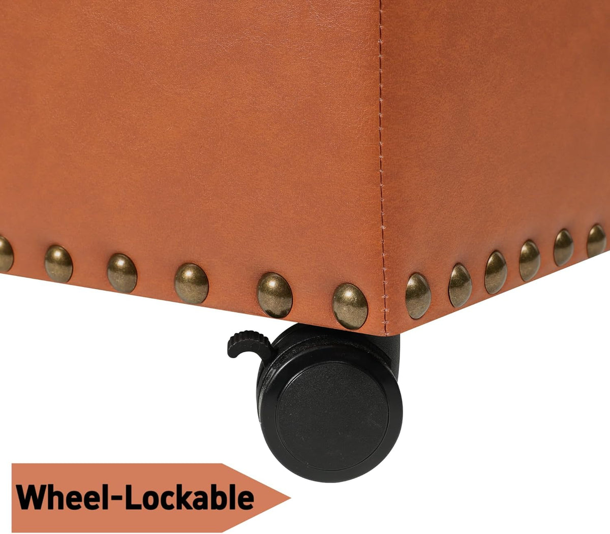 24" Square Ottomans with Storage, Leather Ottoman with Storage with Lockable Wheels and Hight