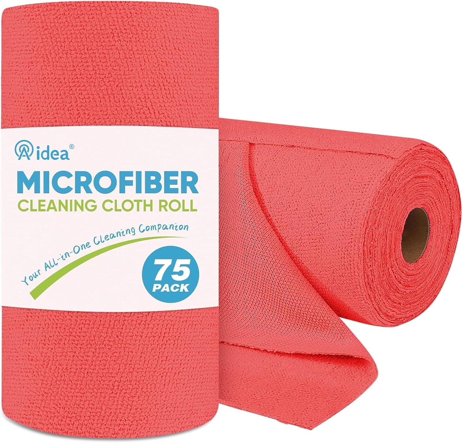 AIDEA Microfiber Cleaning Cloth Roll, 75PK Red, Reusable Paper Towels Tear Away Cloth, Microfiber