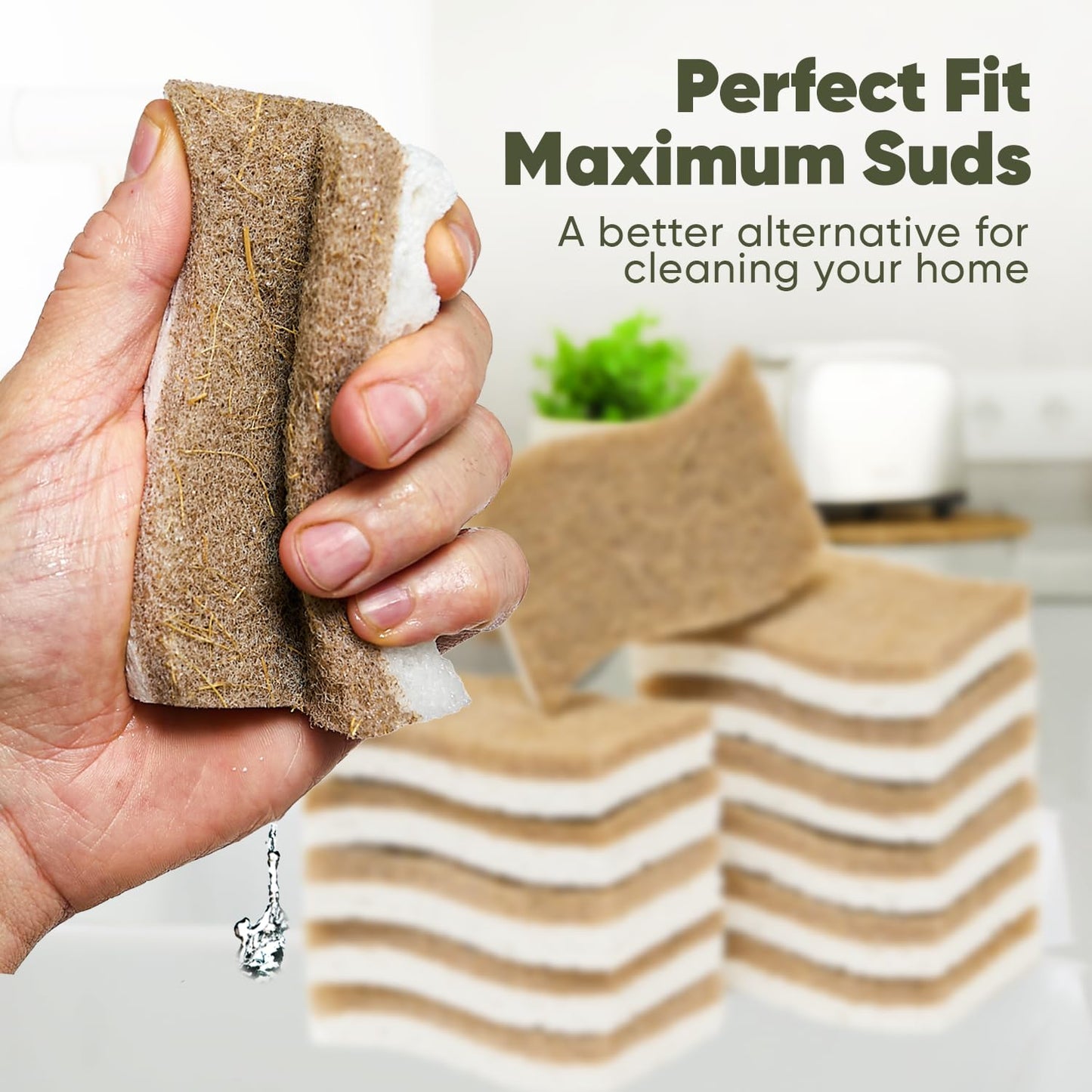 Plant-Based Kitchen Sponges (12 Pack) | USDA Biobased Certified | FSC & PETA Approved | Natural