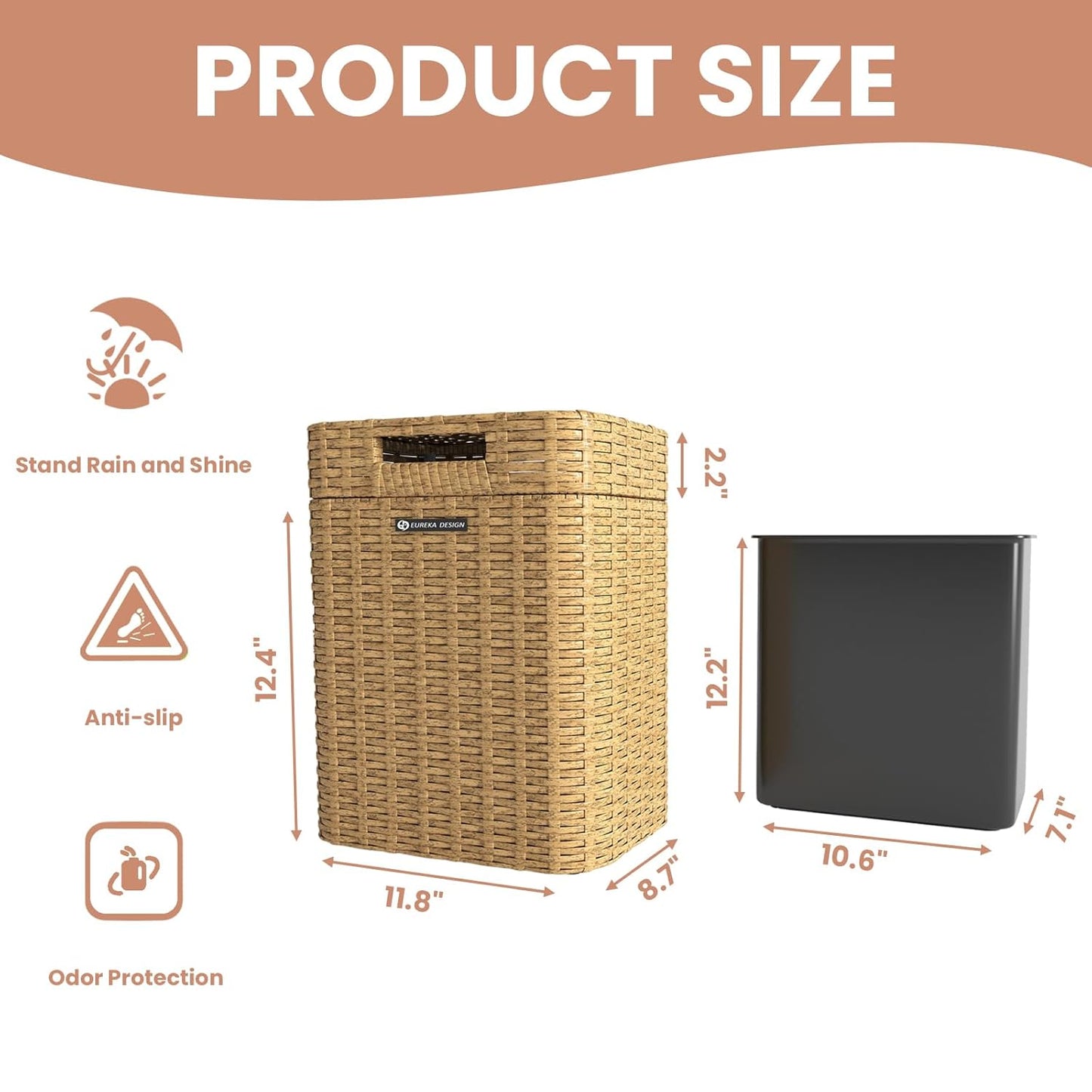 Ypati Handwoven 4 Gallon Rattan Trash Can with Lid, Boho Style Decorative Indoor and Outdoor Trash