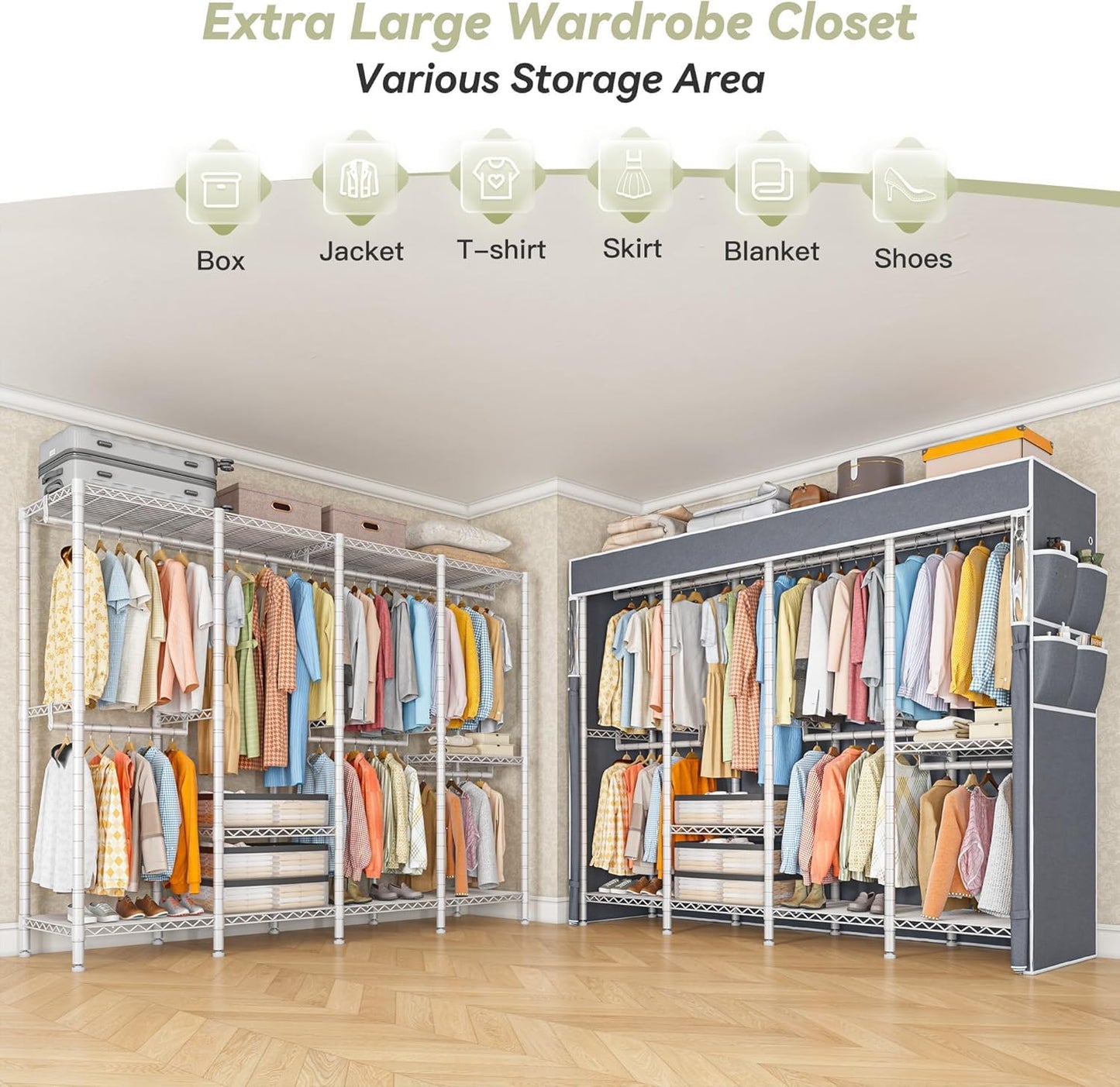 Raybee Clothes Rack with Cover,1150LBS Heavy Duty Clothing Rack for Hanging Clothes,Adjustable