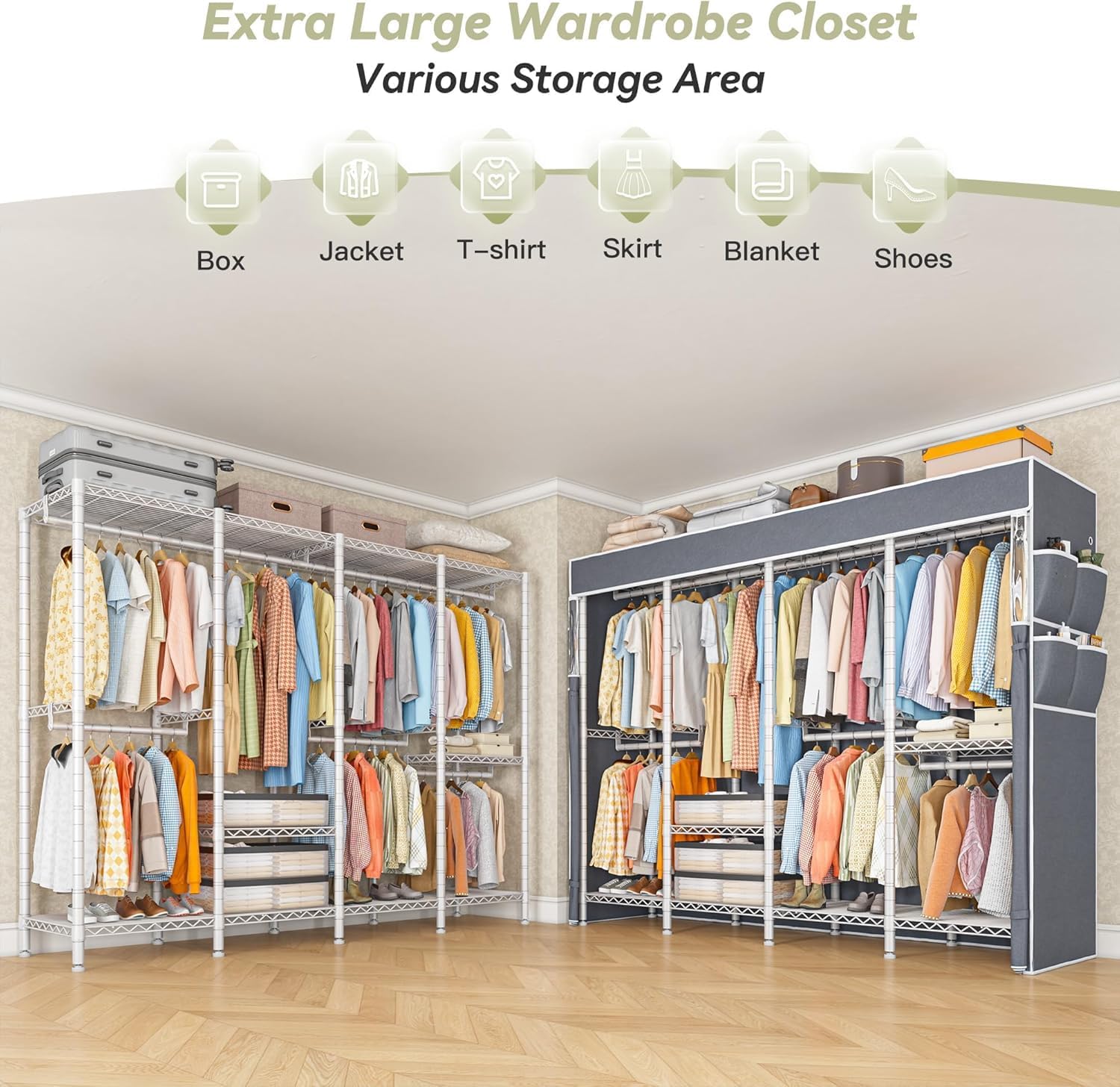 Raybee Clothes Rack with Cover,1150LBS Heavy Duty Clothing Rack for Hanging Clothes,Adjustable