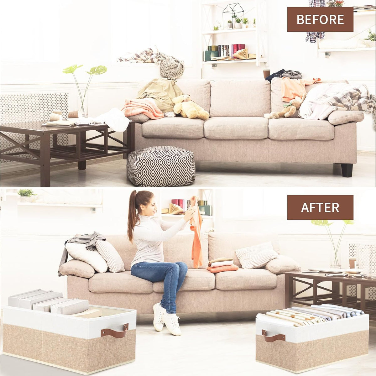 Closet Organizer Bins 3 Pack, Large Storage Bins for Shelves, Foldable Closet Storage Boxes Baskets