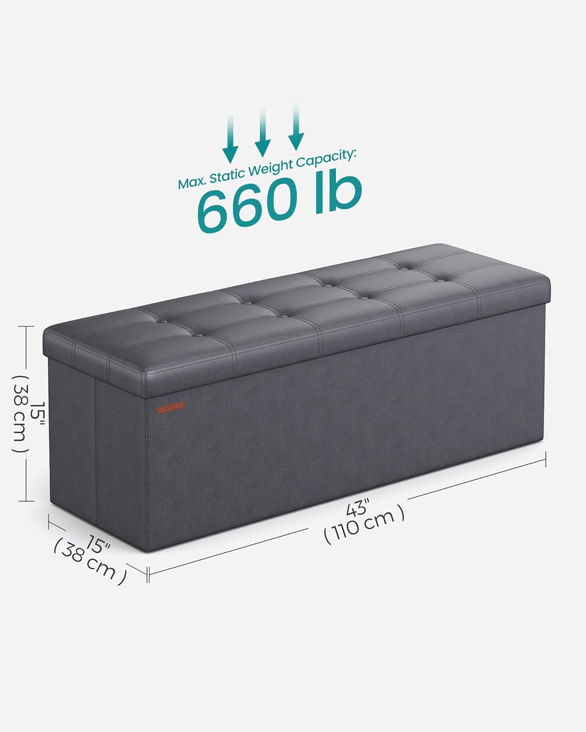 SONGMICS Mazie Collection - 43 Inches Folding Storage Ottoman Bench, Ottoman with Storage, Foot