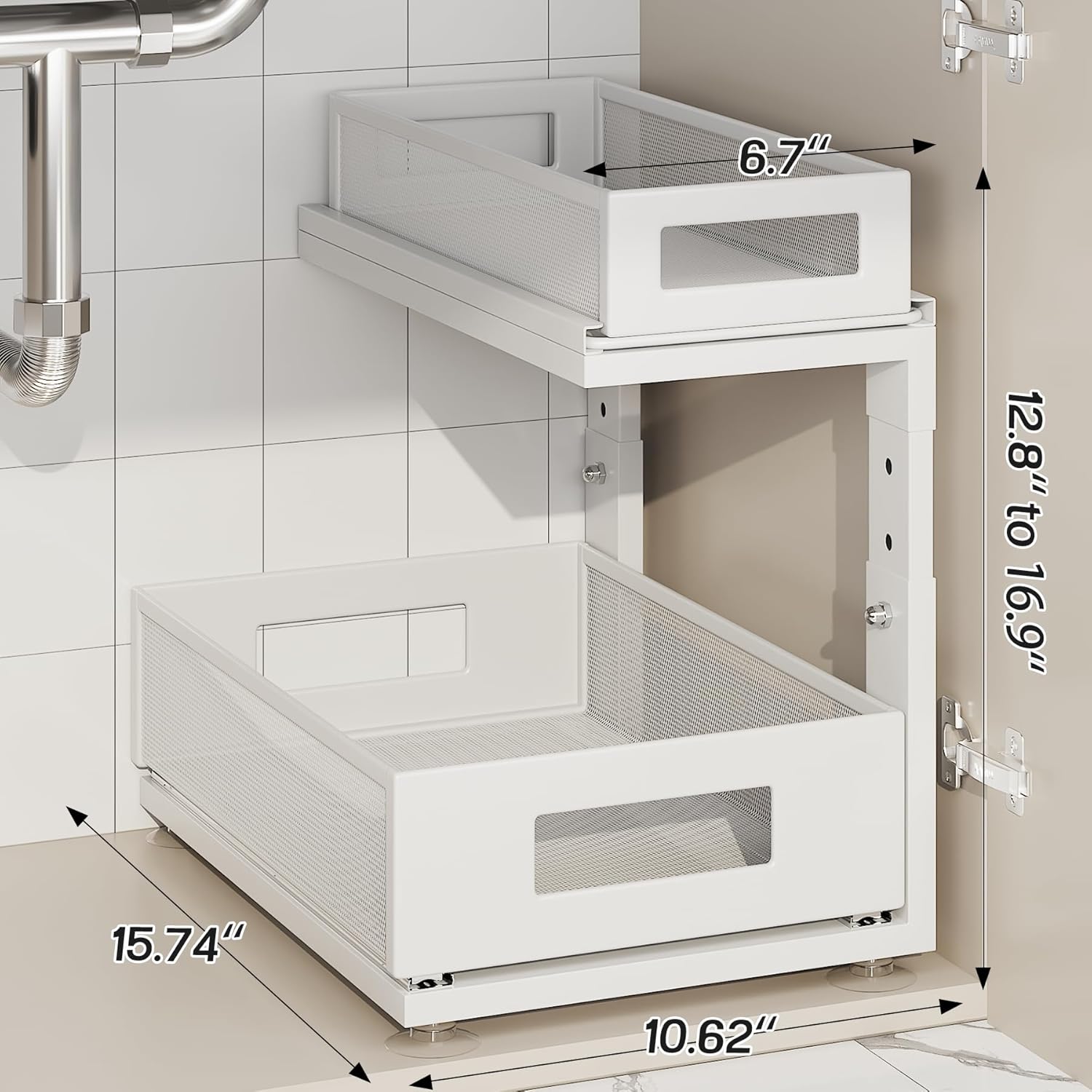 2 Pack Under Sink Organizer With Next-Gen Ball-Bearing Slides,2-Tier Pull Out Cabinet