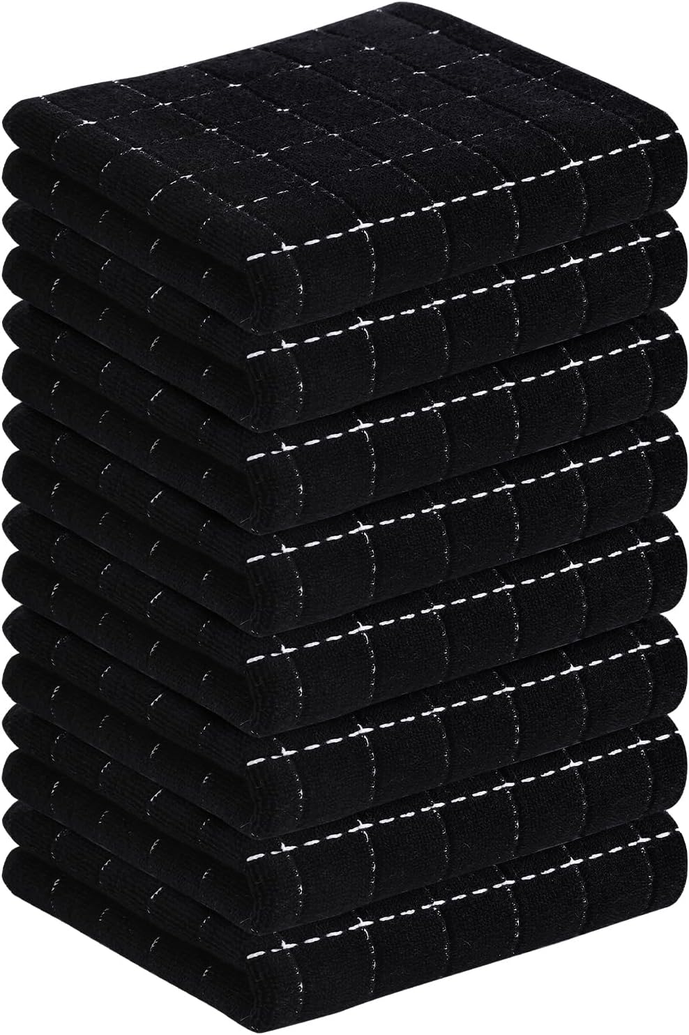 Homaxy 100% Cotton Terry Kitchen Towels(Black, 13 x 28 inches), Checkered Designed, Soft and Super