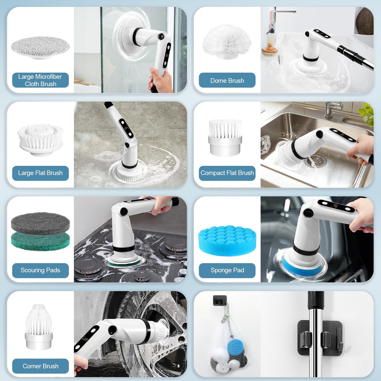 IEZFIX Electric Spin Scrubber, Bathroom Power Shower Scrubber Cleaning Brush for