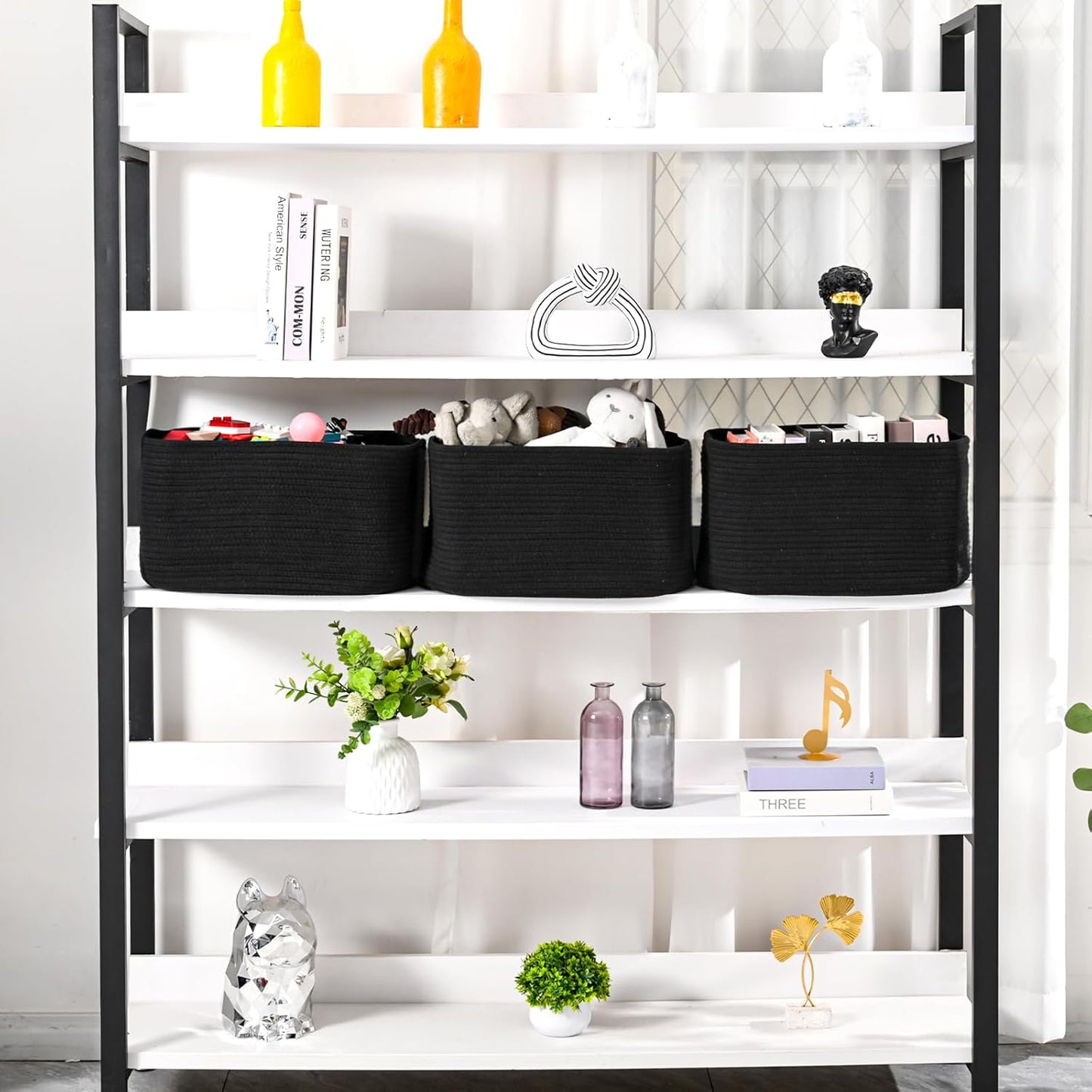 Large Storage Baskets for Organizing Shelves, Woven Cotton Rope Bins for Baby Nursery Organization