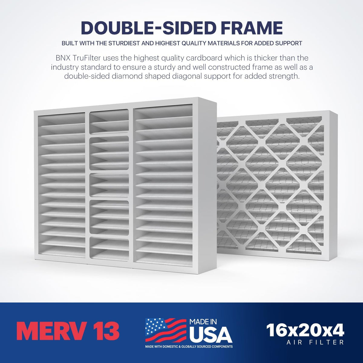 BNX TruFilter 16x20x4 (15.5’’ x 19.5’’ x 3.63‘’ Slim Fit) MERV 13 Air Filter (2-Pack) - MADE IN USA