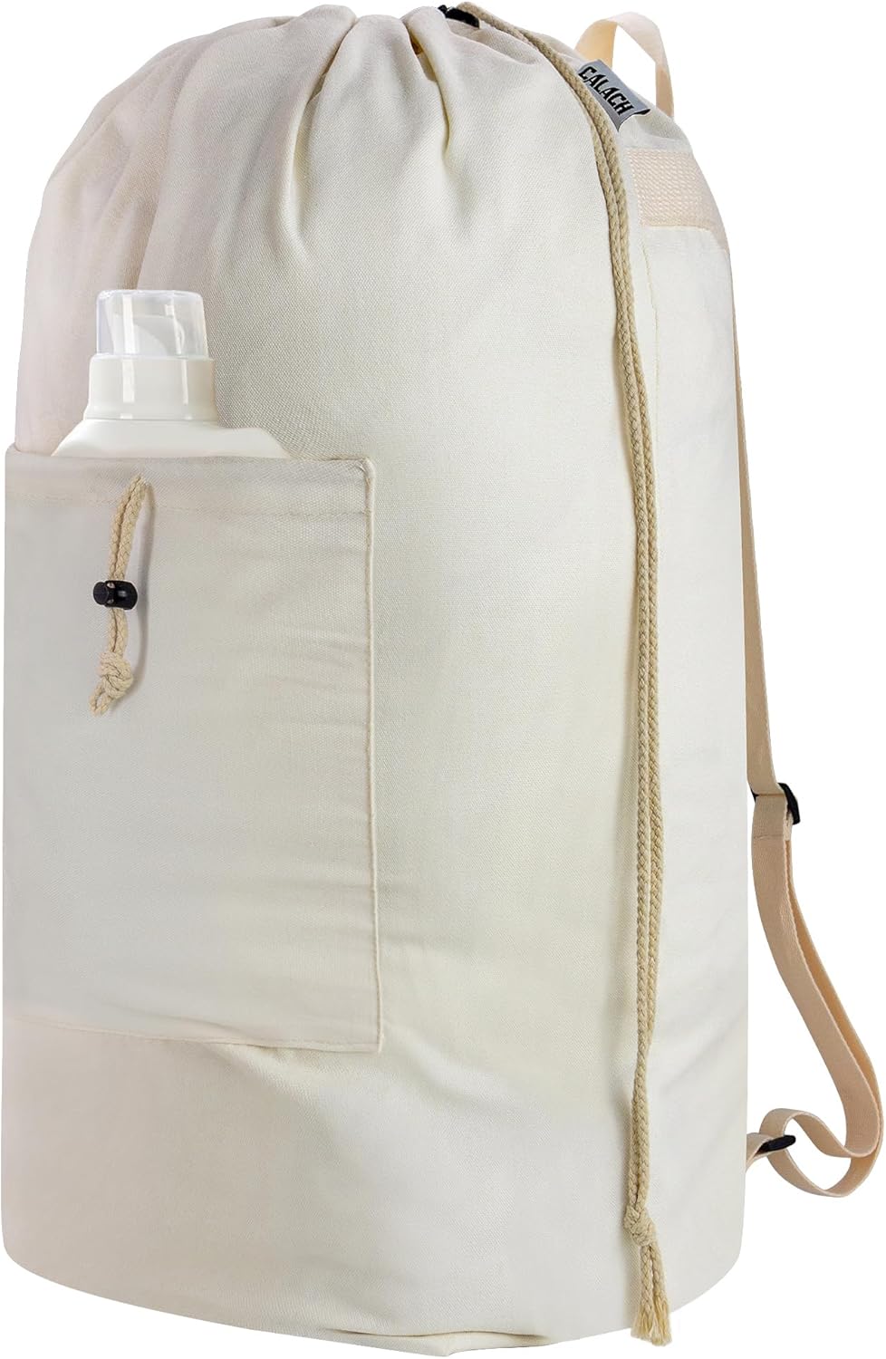 Laundry Bag Backpack, Canvas Laundry Bag with Straps & Drawstring Closure Washable Dirty Cloth