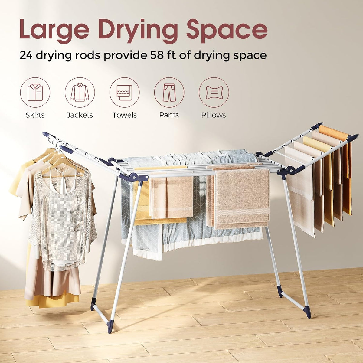 APEXCHASER Clothes Drying Rack Foldable, Large Drying Rack Clothing, Winged Laundry Rack Folding