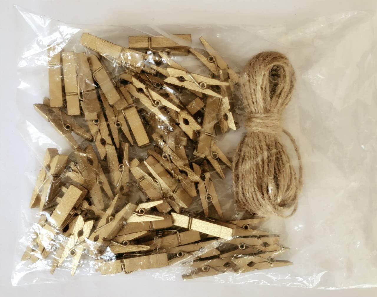 DurReus Small Wooden Clips Cute 1.5 Inch Clothespin Photo Paper DIY Craft Holder with Jute Twine