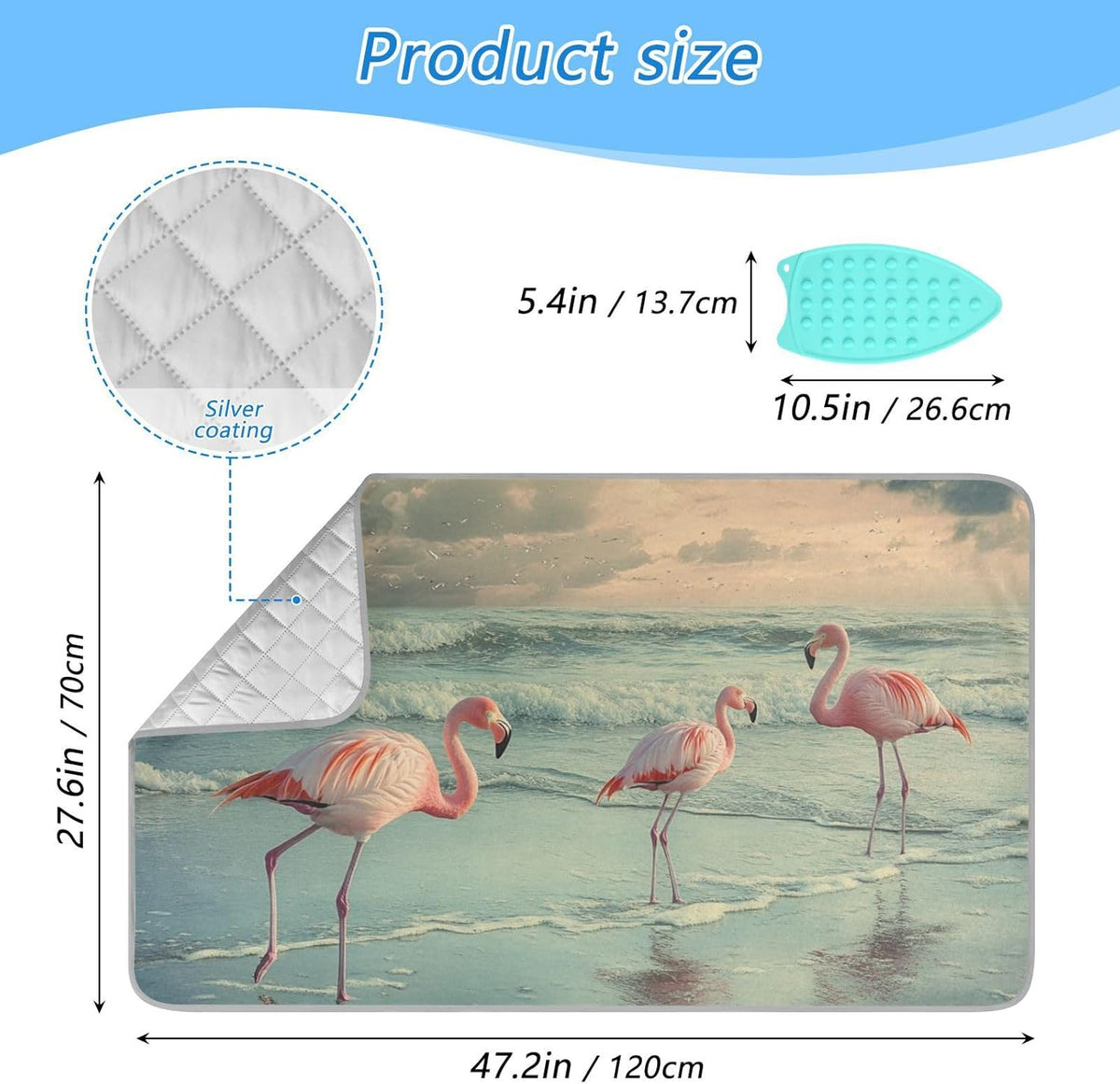 Flamingo with Coastline Ironing Mat for Table top Portable Ironing Pad Blanket for Washer Dryer