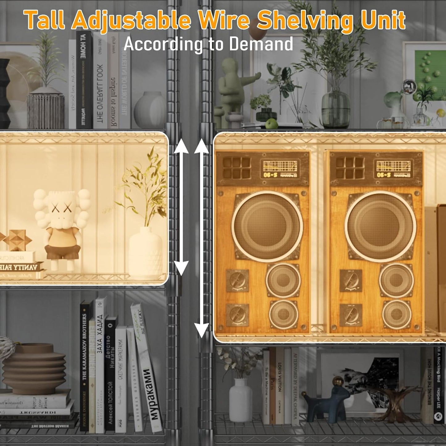 Himimi 60" W Storage Shelves, 5-Tier Wire Shelving with Wheels 3250LBS Heavy Duty Metal Shelves for