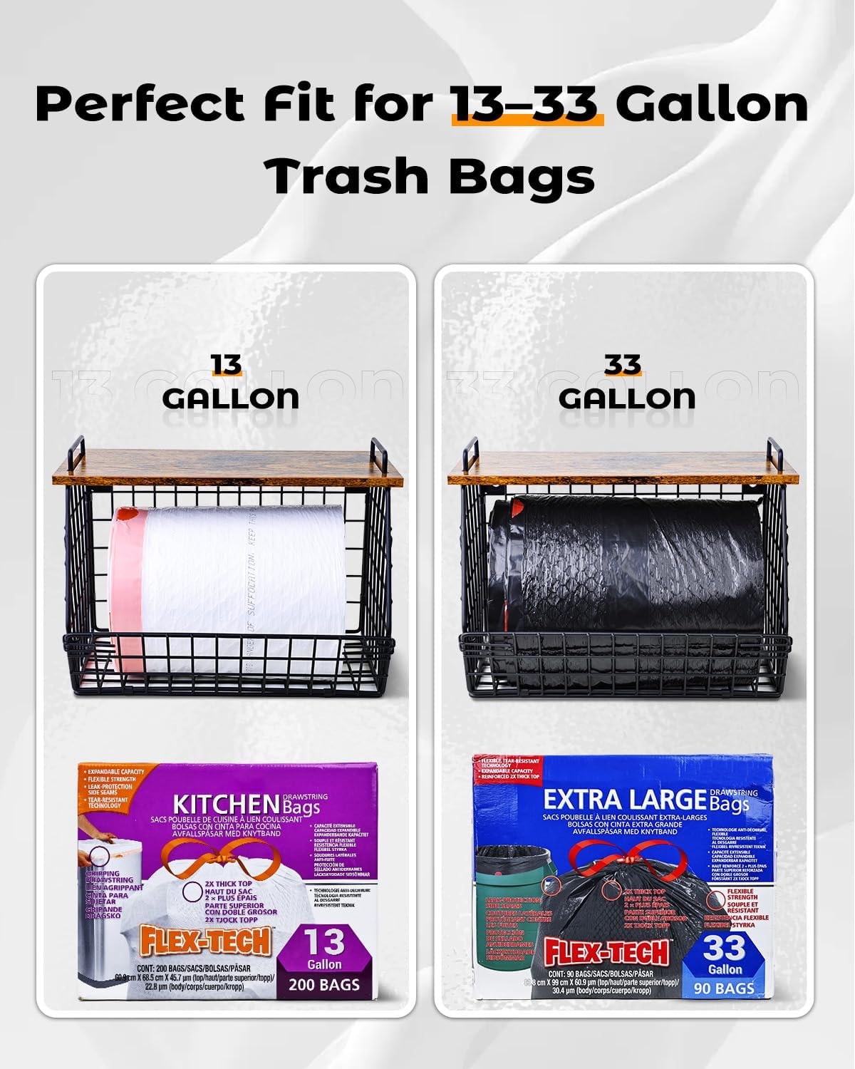 2 Pack Stackable Extra Large Trash Bag Holder Under Sink, Wall Mounted Garbage Bag Dispenser Roll
