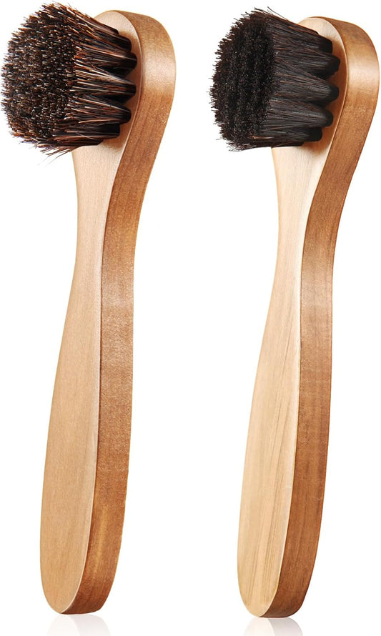 2 Pcs Horsehair Shine Shoes Brush Kit Polish Dauber Applicators Cleaning Leather Shoes Boots Care