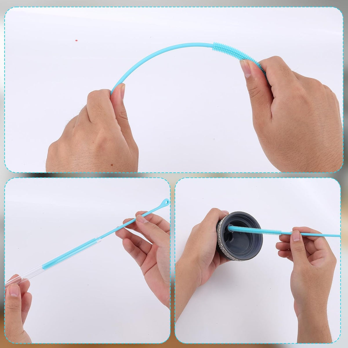 2pcs Silicone Straw Cleaning Brush, Straw Brushes Bristles Cleaner Brush Extra Long Straws Cleaner