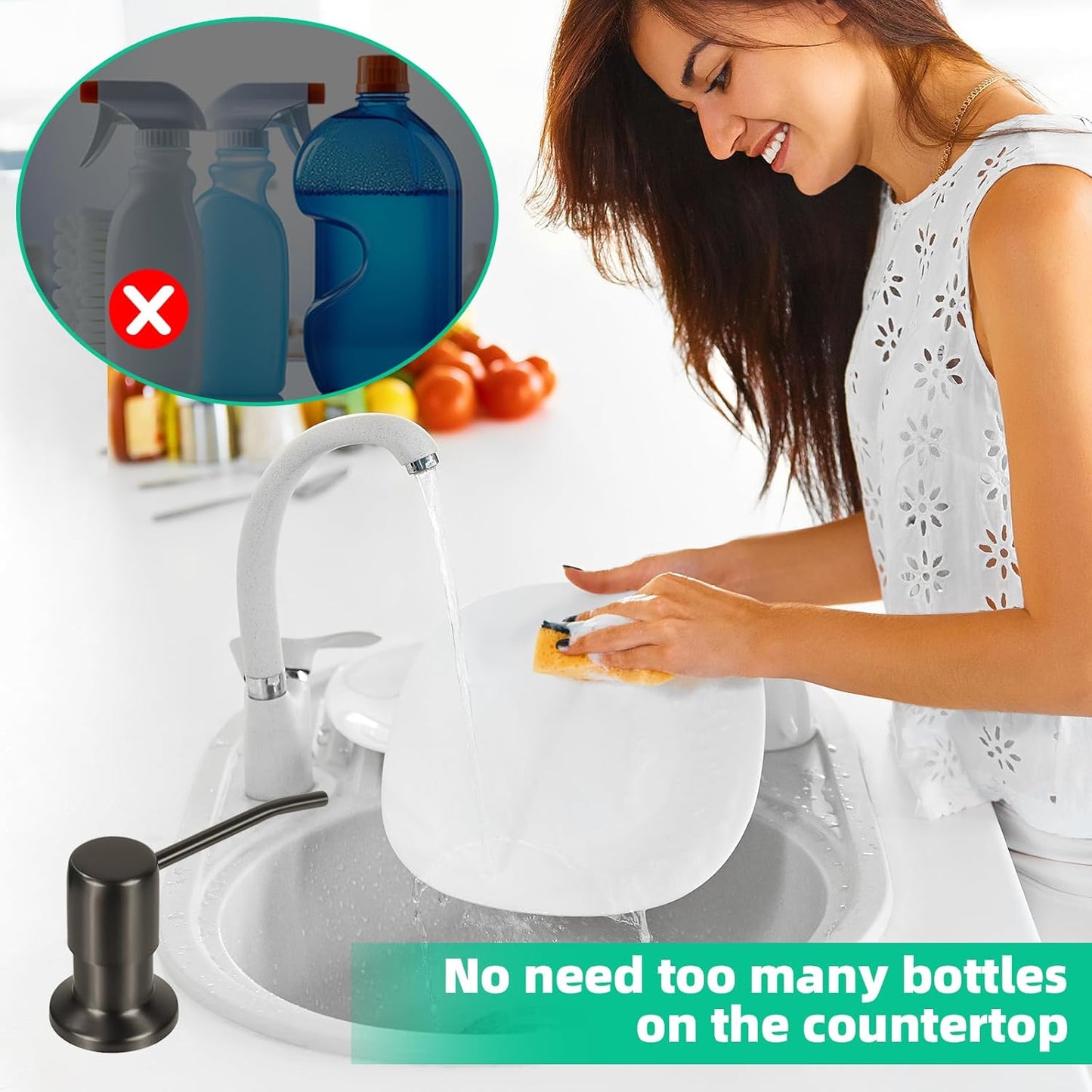 Soap Dispenser for Kitchen Sink, Built in Sink Soap Dispenser, Countertop Soap Dispenser Pump with