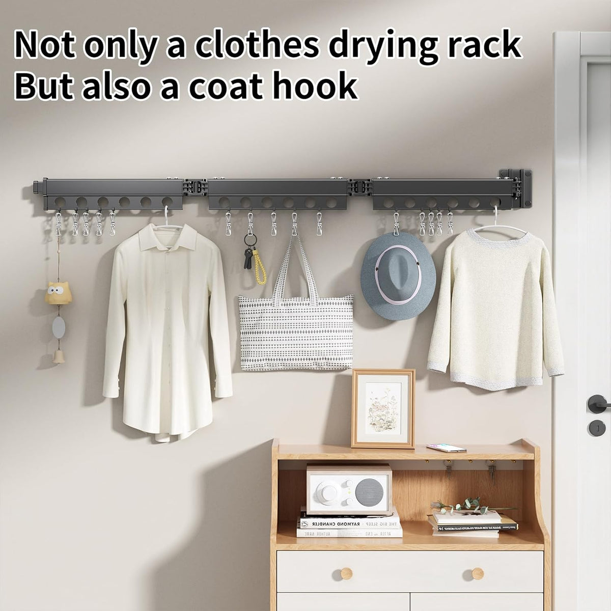 Clothes Drying Rack Foldable Wall Mounted Drying Rack 3 Fold Black-Laundry Drying Rack Durable