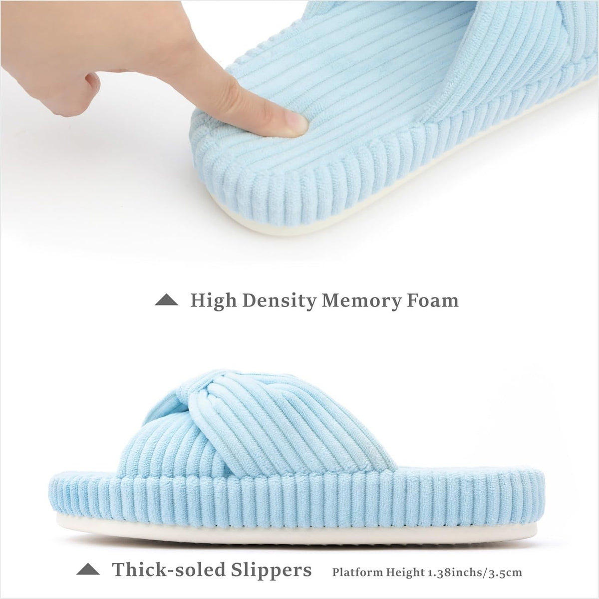 Chantomoo Slippers for Women Memory Foam House Bedroom Corduroy Bow Crossbands Slide Slipper Shoes