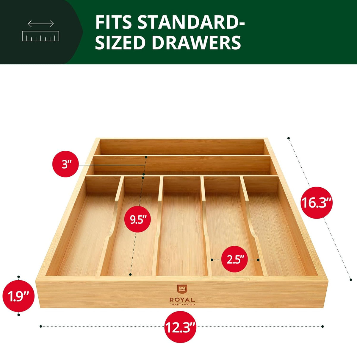 ROYAL CRAFT WOOD Luxury Bamboo Utensil Rack and Silverware Organizer, Kitchen Drawer Organizer