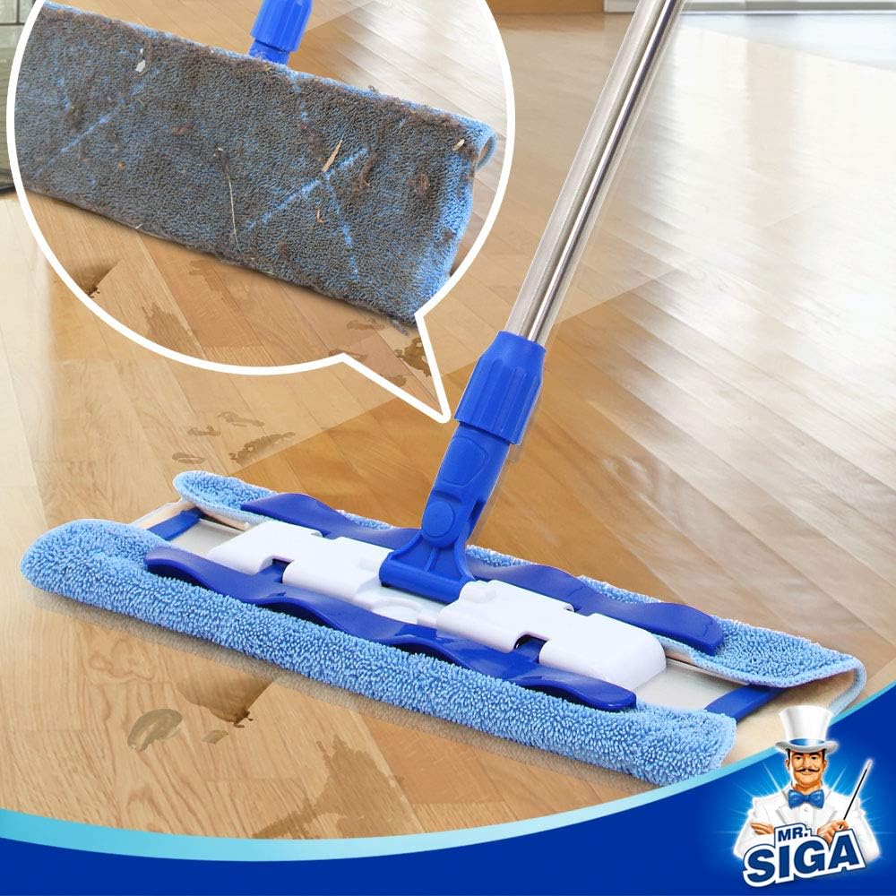 MR.SIGA Professional Microfiber Mop for Hardwood, Laminate, Tile Floor Cleaning, Stainless Steel