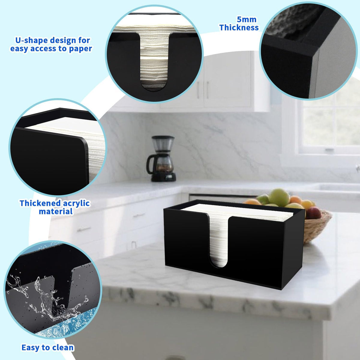 Paper Towel Holder for Countertop,Black Acrylic Napkin Dispenser-Multifold/C-Fold/Z-Fold Trifold
