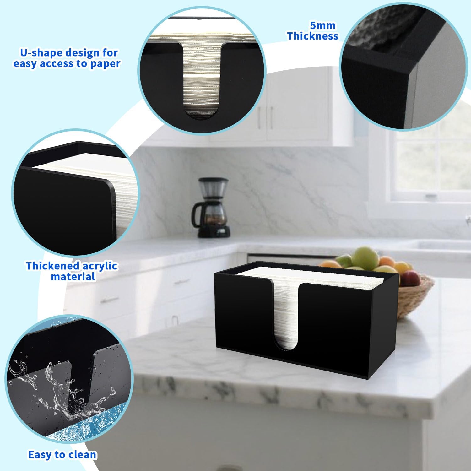 Paper Towel Holder for Countertop,Black Acrylic Napkin Dispenser-Multifold/C-Fold/Z-Fold Trifold