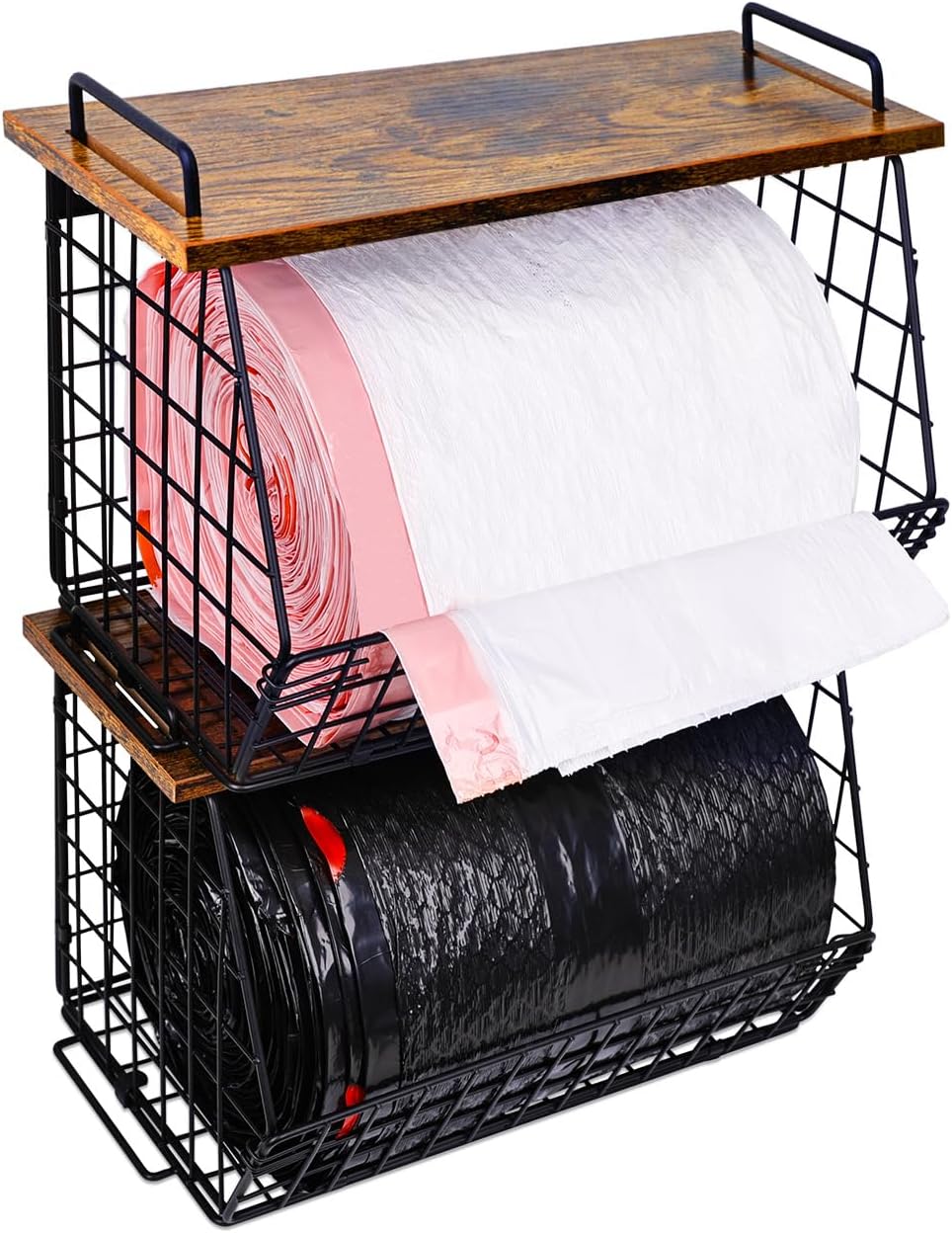 2 Pack Stackable Extra Large Trash Bag Holder Under Sink, Wall Mounted Garbage Bag Dispenser Roll