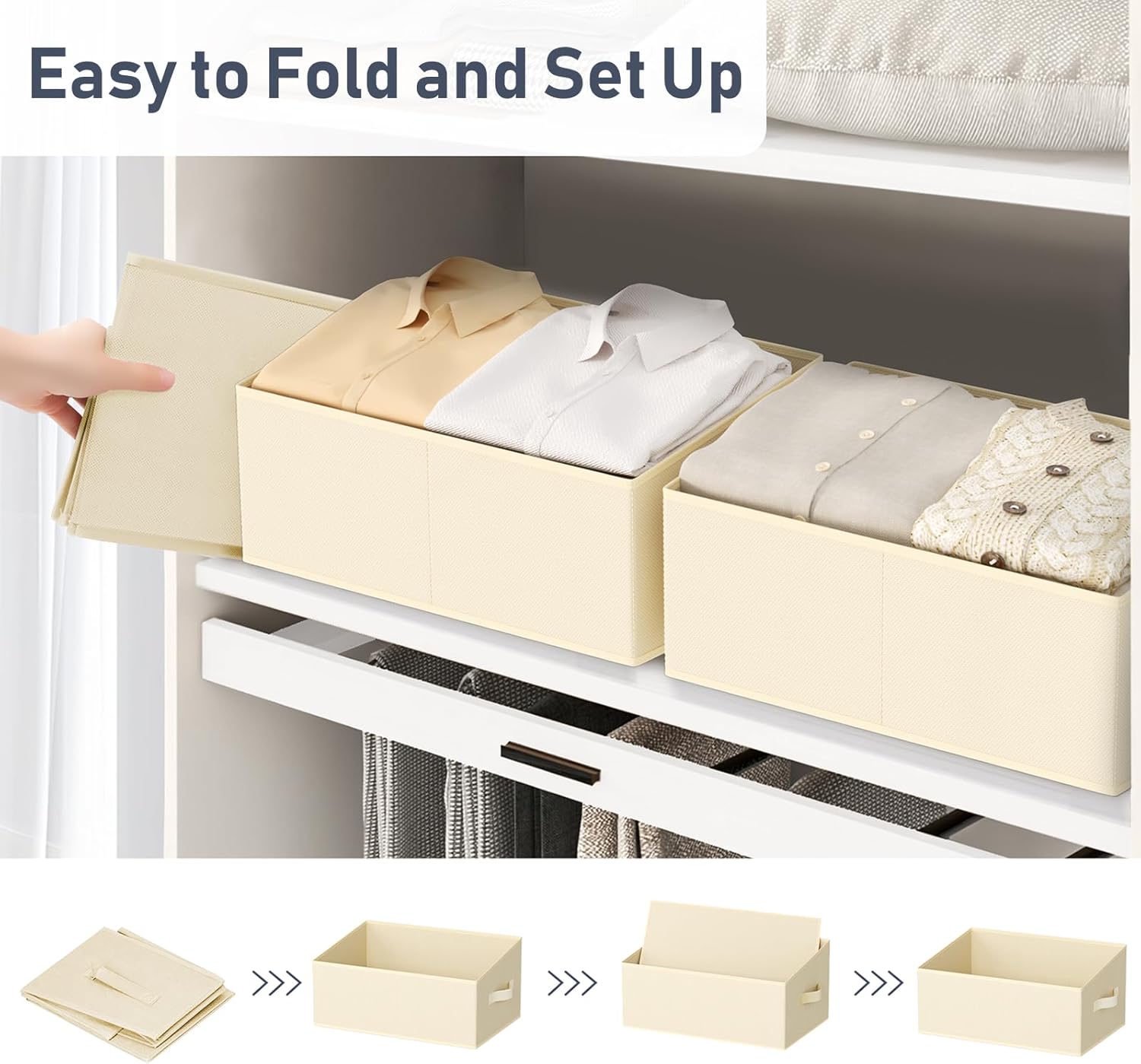 DIMJ Large Closet Storage Bins 8 Pack - Fabric Trapezoid Closet Organizer Bin, Foldable Storage