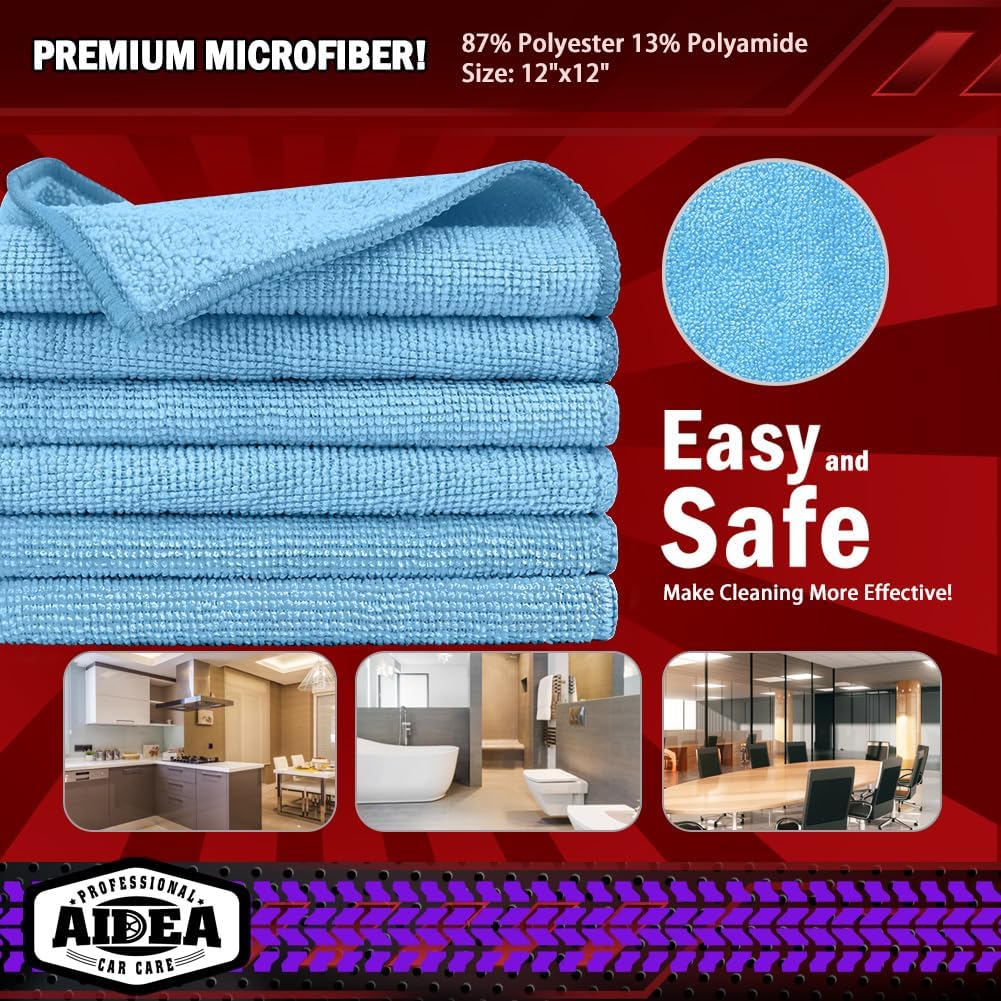 AIDEA Microfiber Cleaning Cloth, 50PK, Blue Shop Rags, Microfiber Towels for Cars, Dusting Cloth