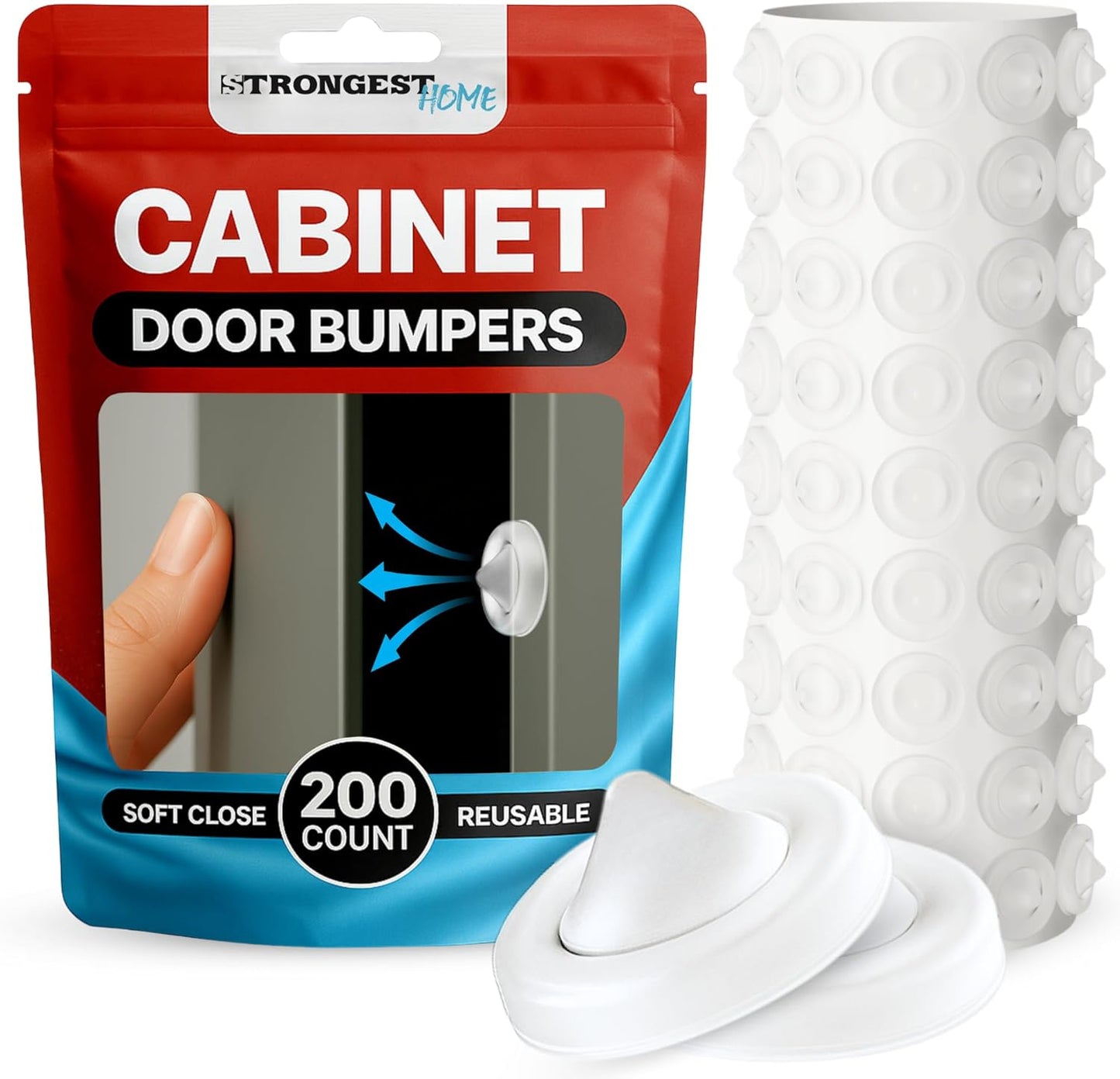 Strongest Home Cabinet Door Bumpers – 200 Pack White Rubber Bumpers Self-Adhesive for Cabinets