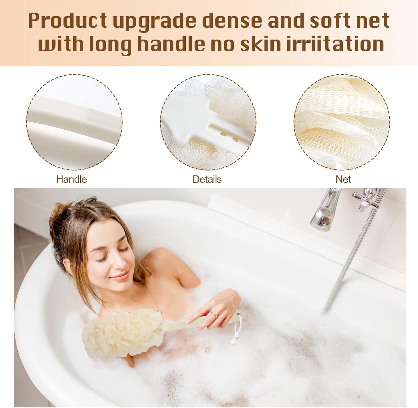 2Pack Back Scrubber for Shower，PIPUHA Loofah Sponge Shower Brush Using Body Exfoliating with Long