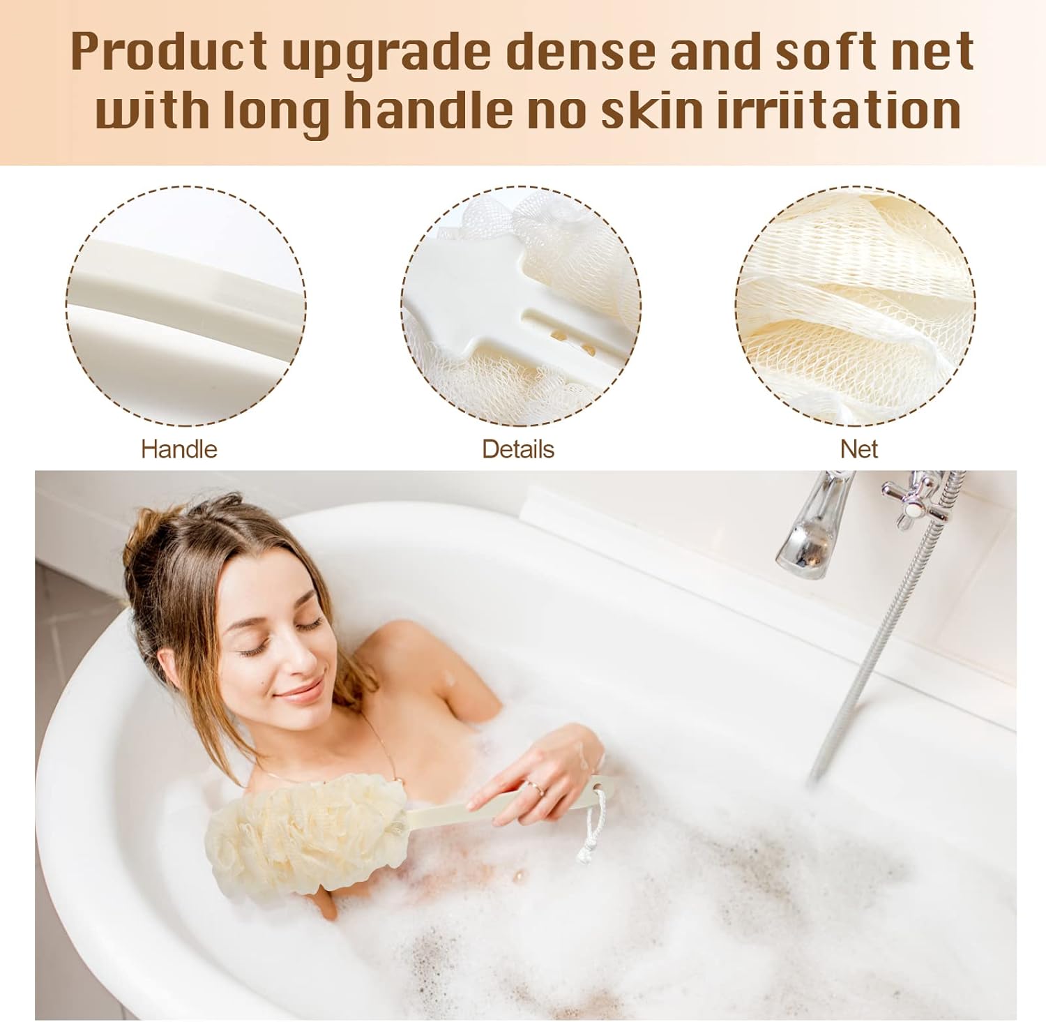 2Pack Back Scrubber for Shower，PIPUHA Loofah Sponge Shower Brush Using Body Exfoliating with Long