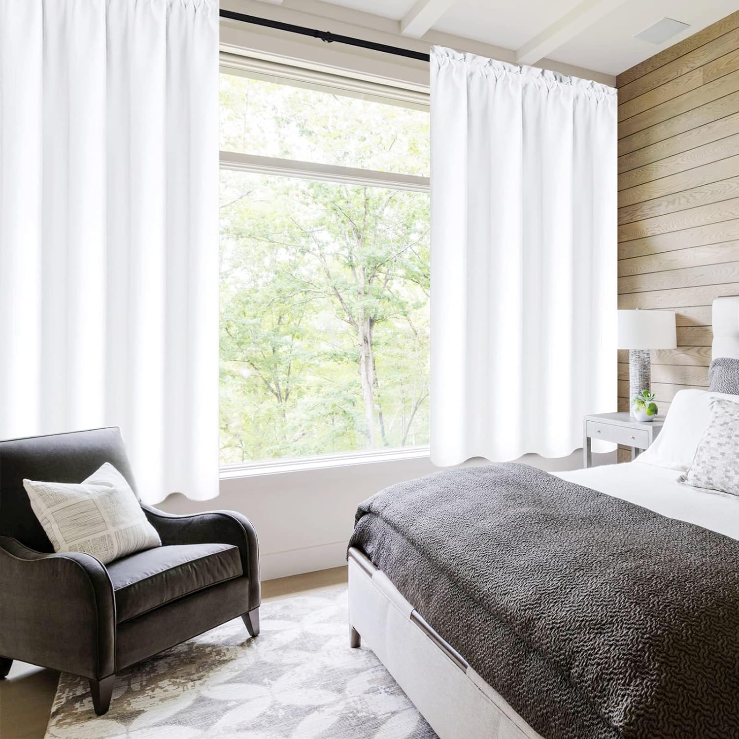 DWCN White Curtains for Living Room Thermal Insulated, 50% Light Blocking Curtains for Bedroom