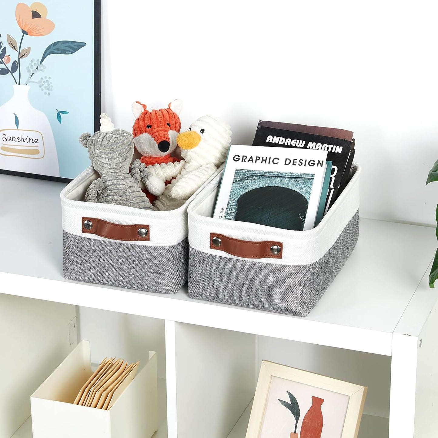 DULLEMELO Storage Baskets for Shelves, Small Fabric Storage Bins with Handles, Decorative Foldable