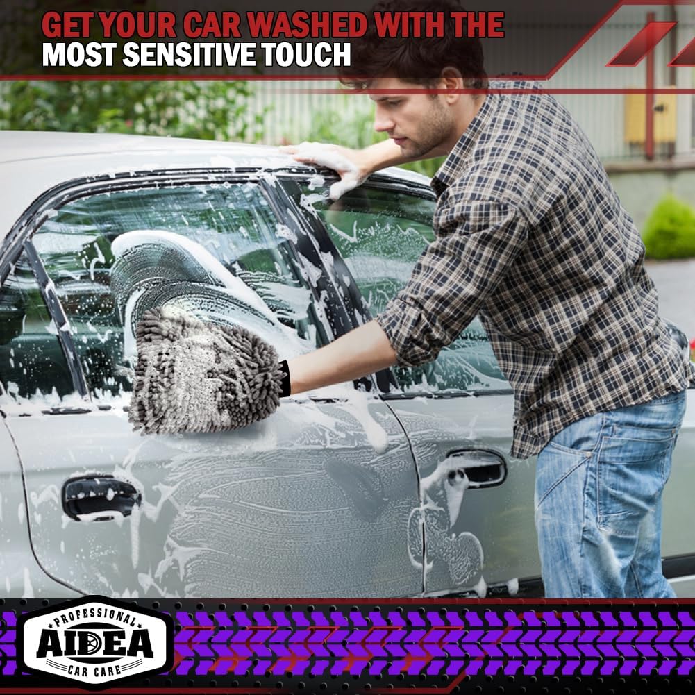 AIDEA Car Wash Mitt Microfiber-2Pack, Scratch-Free& Lint-Free, Premium Chenille Microfiber Wash
