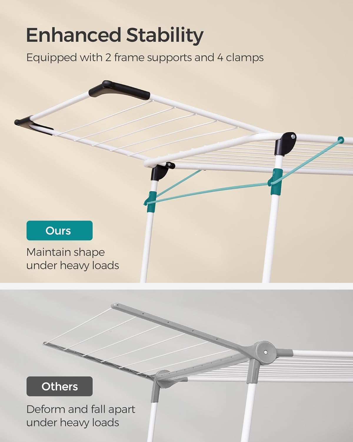 SONGMICS Clothes Drying Rack Foldable, Gullwing Laundry Drying Rack, Space-Saving, 22.2 x 68.1 x 38